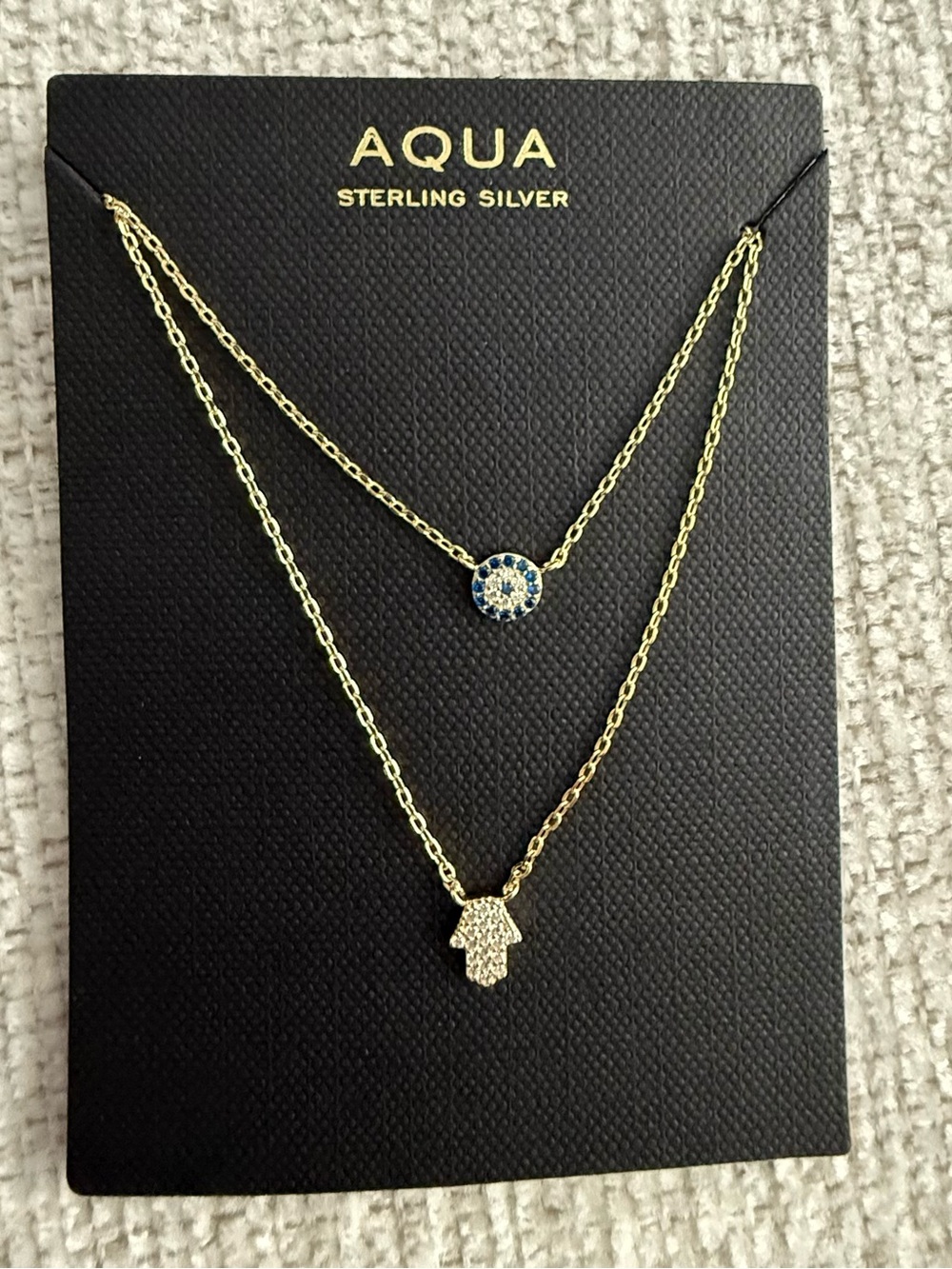 Aqua Gold-Tone Layered Hamsa Hand & Blue Pavé Eye Necklace